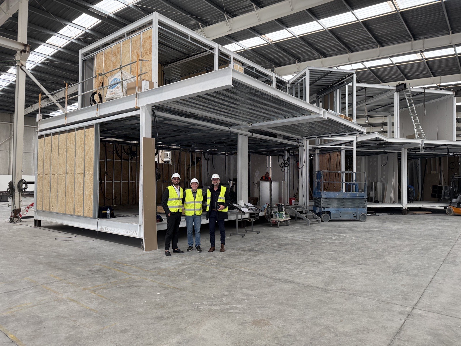 Industrialised villa construction at the Domus manufacturing facility near Málaga — precision factory build process